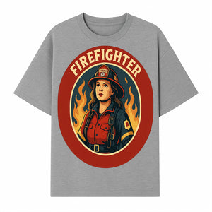 Vintage Firefighter Poster Art | Firewoman Illustration | Firefighter Gift | Bold Flame Design | Heroic Firefighter Wall Art - T-shirt 1757912466796.jpg