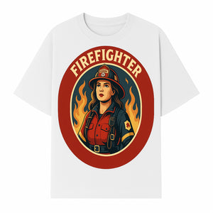 Vintage Firefighter Poster Art | Firewoman Illustration | Firefighter Gift | Bold Flame Design | Heroic Firefighter Wall Art - T-shirt 1757912466965.jpg