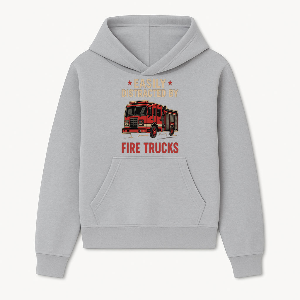 Easily Distracted by Fire Trucks Retro Graphic Tee | Firefighter Enthusiast Shirt | Fun Casual Wear - Hoodie 1757912467861.jpg