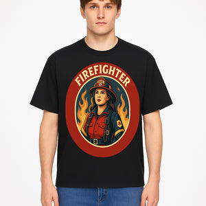 Vintage Firefighter Poster Art | Firewoman Illustration | Firefighter Gift | Bold Flame Design | Heroic Firefighter Wall Art - T-shirt 1757912468122.jpg