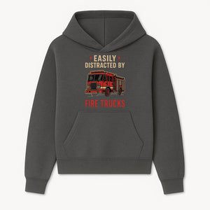 Easily Distracted by Fire Trucks Retro Graphic Tee | Firefighter Enthusiast Shirt | Fun Casual Wear - Hoodie 1757912468174.jpg