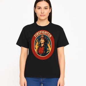 Vintage Firefighter Poster Art | Firewoman Illustration | Firefighter Gift | Bold Flame Design | Heroic Firefighter Wall Art - T-shirt 1757912468278.jpg