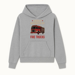 Easily Distracted by Fire Trucks Retro Graphic Tee | Firefighter Enthusiast Shirt | Fun Casual Wear - Hoodie 1757912468482.jpg