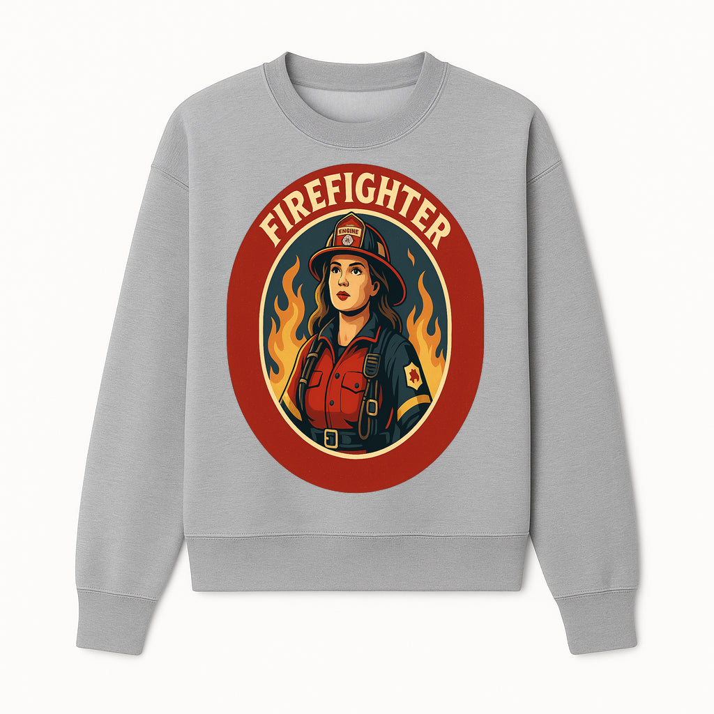 Vintage Firefighter Poster Art | Firewoman Illustration | Firefighter Gift | Bold Flame Design | Heroic Firefighter Wall Art - Sweatshirt 1757912468548.jpg