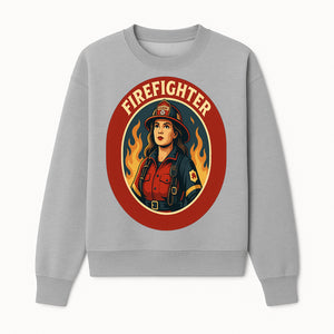 Vintage Firefighter Poster Art | Firewoman Illustration | Firefighter Gift | Bold Flame Design | Heroic Firefighter Wall Art - Sweatshirt 1757912468548.jpg