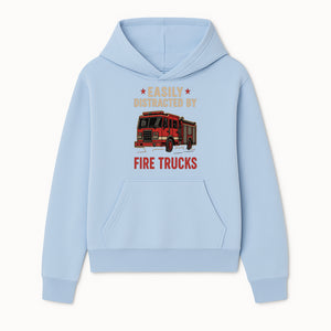 Easily Distracted by Fire Trucks Retro Graphic Tee | Firefighter Enthusiast Shirt | Fun Casual Wear - Hoodie 1757912468671.jpg