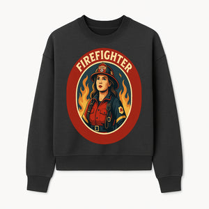 Vintage Firefighter Poster Art | Firewoman Illustration | Firefighter Gift | Bold Flame Design | Heroic Firefighter Wall Art - Sweatshirt 1757912468848.jpg