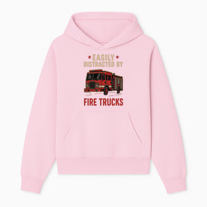 Easily Distracted by Fire Trucks Retro Graphic Tee | Firefighter Enthusiast Shirt | Fun Casual Wear - Hoodie 1757912468884.jpg