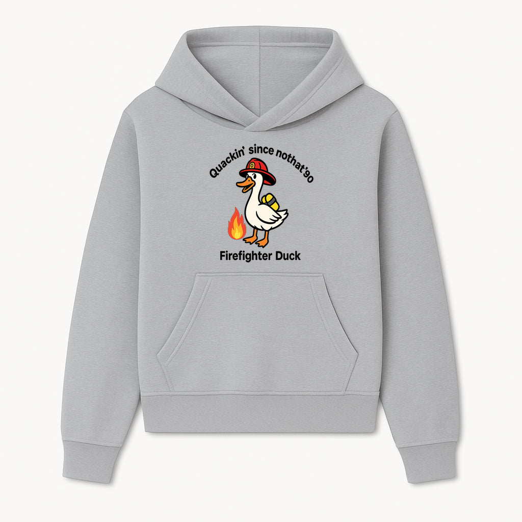 Firefighter Duck Design - Quackin' Since '90 Funny Fireman Graphic for Animal Lovers and Firefighting Enthusiasts - Hoodie 1757912469029.jpg