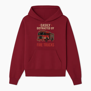 Easily Distracted by Fire Trucks Retro Graphic Tee | Firefighter Enthusiast Shirt | Fun Casual Wear - Hoodie 1757912469049.jpg