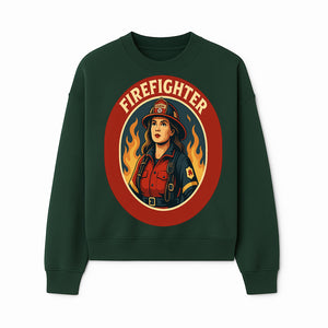 Vintage Firefighter Poster Art | Firewoman Illustration | Firefighter Gift | Bold Flame Design | Heroic Firefighter Wall Art - Sweatshirt 1757912469054.jpg