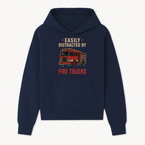 Easily Distracted by Fire Trucks Retro Graphic Tee | Firefighter Enthusiast Shirt | Fun Casual Wear - Hoodie 1757912469211.jpg