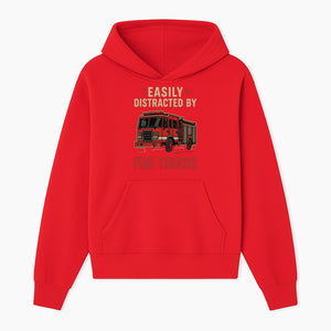Easily Distracted by Fire Trucks Retro Graphic Tee | Firefighter Enthusiast Shirt | Fun Casual Wear - Hoodie 1757912469361.jpg