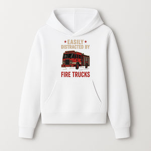 Easily Distracted by Fire Trucks Retro Graphic Tee | Firefighter Enthusiast Shirt | Fun Casual Wear - Hoodie 1757912469658.jpg
