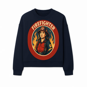 Vintage Firefighter Poster Art | Firewoman Illustration | Firefighter Gift | Bold Flame Design | Heroic Firefighter Wall Art - Sweatshirt 1757912469895.jpg
