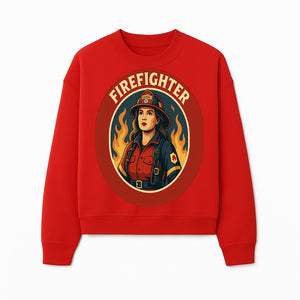 Vintage Firefighter Poster Art | Firewoman Illustration | Firefighter Gift | Bold Flame Design | Heroic Firefighter Wall Art - Sweatshirt 1757912470034.jpg