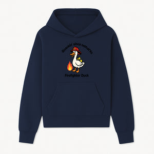 Firefighter Duck Design - Quackin' Since '90 Funny Fireman Graphic for Animal Lovers and Firefighting Enthusiasts - Hoodie 1757912470291.jpg