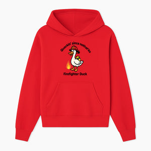 Firefighter Duck Design - Quackin' Since '90 Funny Fireman Graphic for Animal Lovers and Firefighting Enthusiasts - Hoodie 1757912470425.jpg