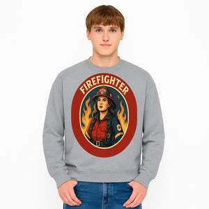 Vintage Firefighter Poster Art | Firewoman Illustration | Firefighter Gift | Bold Flame Design | Heroic Firefighter Wall Art - Sweatshirt 1757912471443.jpg