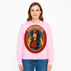 Vintage Firefighter Poster Art | Firewoman Illustration | Firefighter Gift | Bold Flame Design | Heroic Firefighter Wall Art - Sweatshirt 1757912471580.jpg
