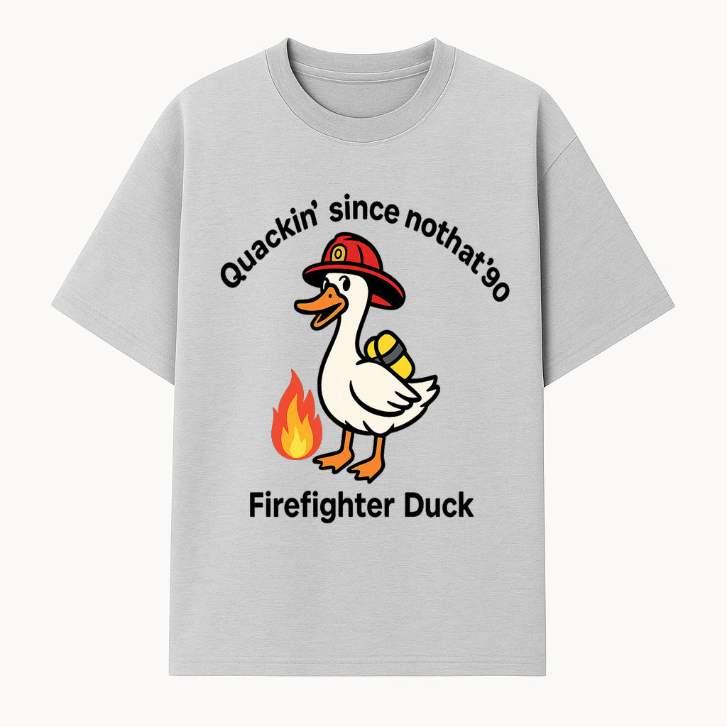 Firefighter Duck Design - Quackin' Since '90 Funny Fireman Graphic for Animal Lovers and Firefighting Enthusiasts - T-shirt 1757912472295.jpg