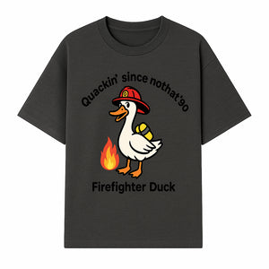 Firefighter Duck Design - Quackin' Since '90 Funny Fireman Graphic for Animal Lovers and Firefighting Enthusiasts - T-shirt 1757912472631.jpg