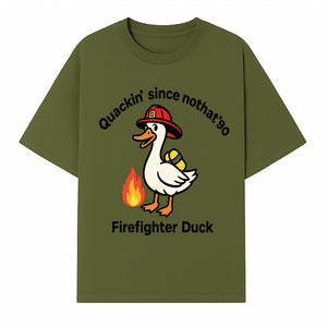Firefighter Duck Design - Quackin' Since '90 Funny Fireman Graphic for Animal Lovers and Firefighting Enthusiasts - T-shirt 1757912472789.jpg