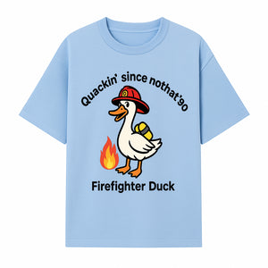 Firefighter Duck Design - Quackin' Since '90 Funny Fireman Graphic for Animal Lovers and Firefighting Enthusiasts - T-shirt 1757912473115.jpg
