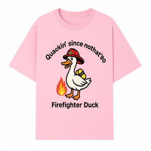 Firefighter Duck Design - Quackin' Since '90 Funny Fireman Graphic for Animal Lovers and Firefighting Enthusiasts - T-shirt 1757912473299.jpg