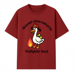 Firefighter Duck Design - Quackin' Since '90 Funny Fireman Graphic for Animal Lovers and Firefighting Enthusiasts - T-shirt 1757912473536.jpg