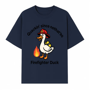 Firefighter Duck Design - Quackin' Since '90 Funny Fireman Graphic for Animal Lovers and Firefighting Enthusiasts - T-shirt 1757912473697.jpg
