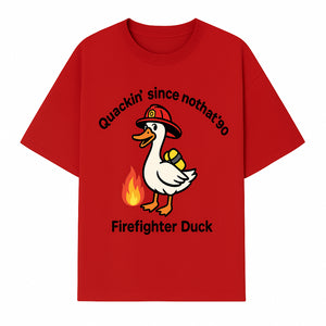 Firefighter Duck Design - Quackin' Since '90 Funny Fireman Graphic for Animal Lovers and Firefighting Enthusiasts - T-shirt 1757912473862.jpg