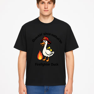 Firefighter Duck Design - Quackin' Since '90 Funny Fireman Graphic for Animal Lovers and Firefighting Enthusiasts - T-shirt 1757912475328.jpg