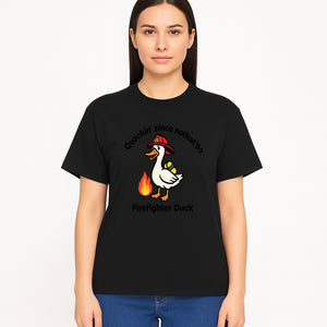 Firefighter Duck Design - Quackin' Since '90 Funny Fireman Graphic for Animal Lovers and Firefighting Enthusiasts - T-shirt 1757912475510.jpg
