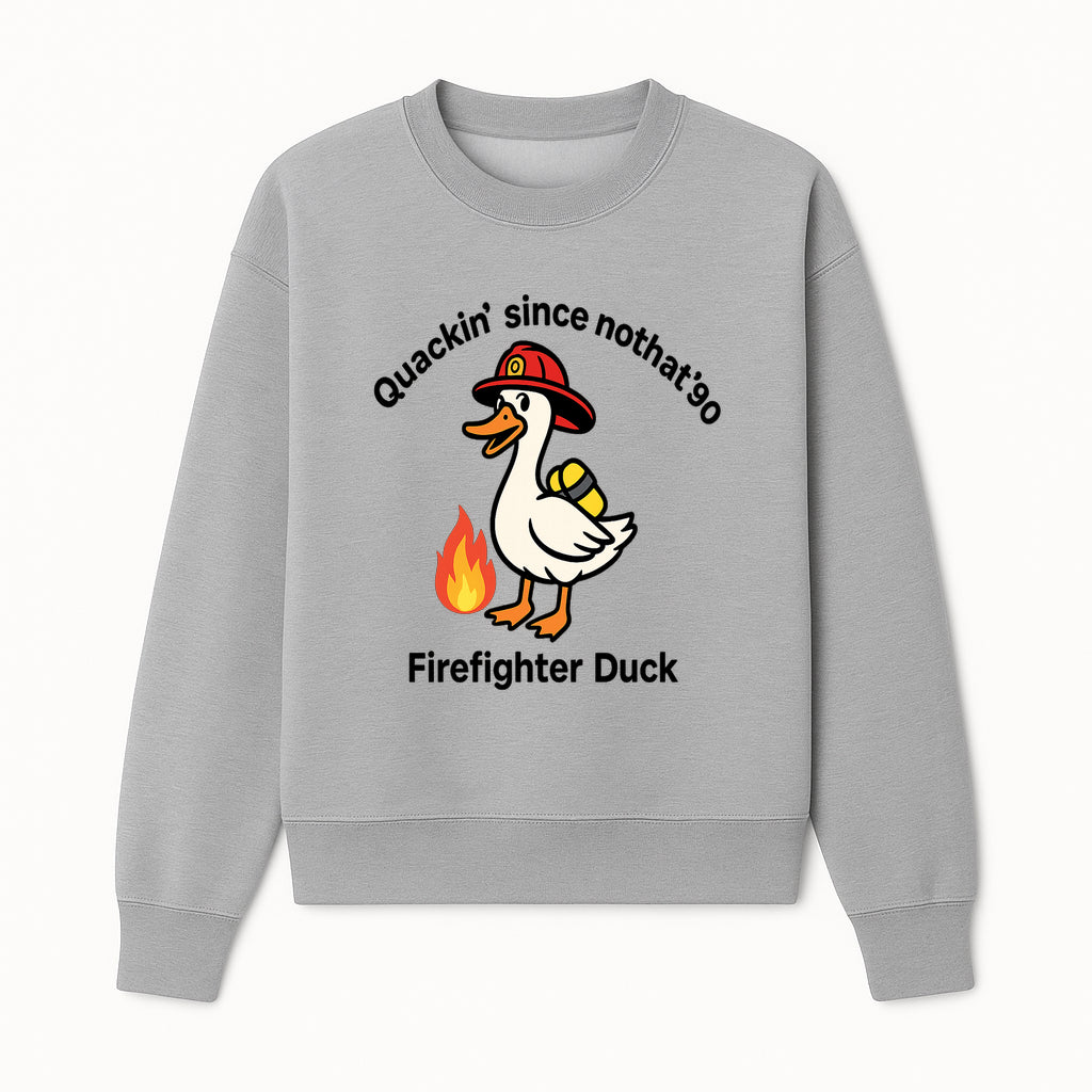 Firefighter Duck Design - Quackin' Since '90 Funny Fireman Graphic for Animal Lovers and Firefighting Enthusiasts - Sweatshirt 1757912475654.jpg