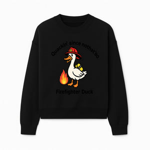 Firefighter Duck Design - Quackin' Since '90 Funny Fireman Graphic for Animal Lovers and Firefighting Enthusiasts - Sweatshirt 1757912475802.jpg