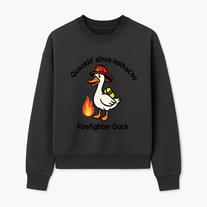 Firefighter Duck Design - Quackin' Since '90 Funny Fireman Graphic for Animal Lovers and Firefighting Enthusiasts - Sweatshirt 1757912475971.jpg