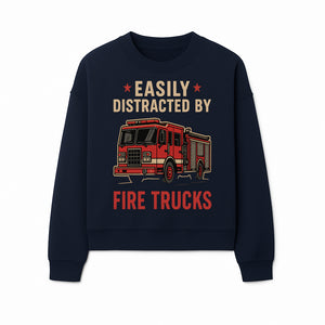 Easily Distracted by Fire Trucks Retro Graphic Tee | Firefighter Enthusiast Shirt | Fun Casual Wear - Sweatshirt 1757912476050.jpg