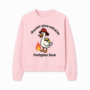 Firefighter Duck Design - Quackin' Since '90 Funny Fireman Graphic for Animal Lovers and Firefighting Enthusiasts - Sweatshirt 1757912476645.jpg