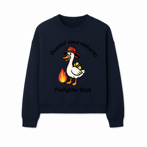 Firefighter Duck Design - Quackin' Since '90 Funny Fireman Graphic for Animal Lovers and Firefighting Enthusiasts - Sweatshirt 1757912476962.jpg