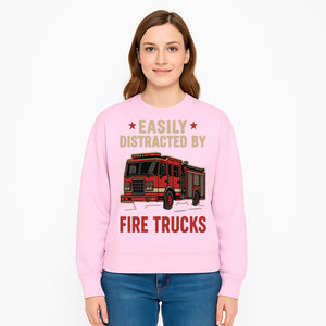 Easily Distracted by Fire Trucks Retro Graphic Tee | Firefighter Enthusiast Shirt | Fun Casual Wear - Sweatshirt 1757912477877.jpg