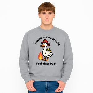 Firefighter Duck Design - Quackin' Since '90 Funny Fireman Graphic for Animal Lovers and Firefighting Enthusiasts - Sweatshirt 1757912478627.jpg