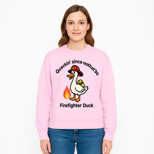 Firefighter Duck Design - Quackin' Since '90 Funny Fireman Graphic for Animal Lovers and Firefighting Enthusiasts - Sweatshirt 1757912478825.jpg