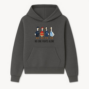 Funny Duck Designs: No One Fights Alone Cop, Firefighter, EMT & Dispatcher Ducks Graphic Tees for Supportive Humor - Hoodie 1757912479598.jpg