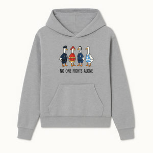 Funny Duck Designs: No One Fights Alone Cop, Firefighter, EMT & Dispatcher Ducks Graphic Tees for Supportive Humor - Hoodie 1757912479960.jpg