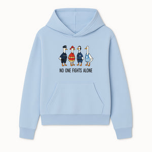 Funny Duck Designs: No One Fights Alone Cop, Firefighter, EMT & Dispatcher Ducks Graphic Tees for Supportive Humor - Hoodie 1757912480129.jpg