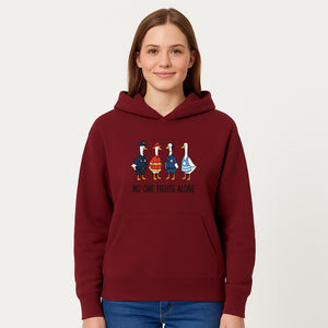 Funny Duck Designs: No One Fights Alone Cop, Firefighter, EMT & Dispatcher Ducks Graphic Tees for Supportive Humor - Hoodie 1757912482305.jpg