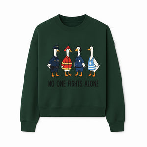Funny Duck Designs: No One Fights Alone Cop, Firefighter, EMT & Dispatcher Ducks Graphic Tees for Supportive Humor - Sweatshirt 1757912486231.jpg