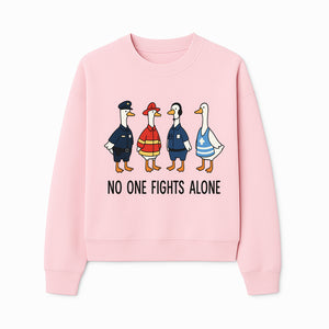Funny Duck Designs: No One Fights Alone Cop, Firefighter, EMT & Dispatcher Ducks Graphic Tees for Supportive Humor - Sweatshirt 1757912486812.jpg