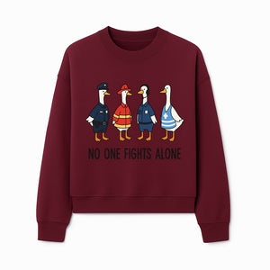 Funny Duck Designs: No One Fights Alone Cop, Firefighter, EMT & Dispatcher Ducks Graphic Tees for Supportive Humor - Sweatshirt 1757912486963.jpg